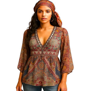 Noreen Phillips Couturier Bohemian Blouse, Multi-colour, US M